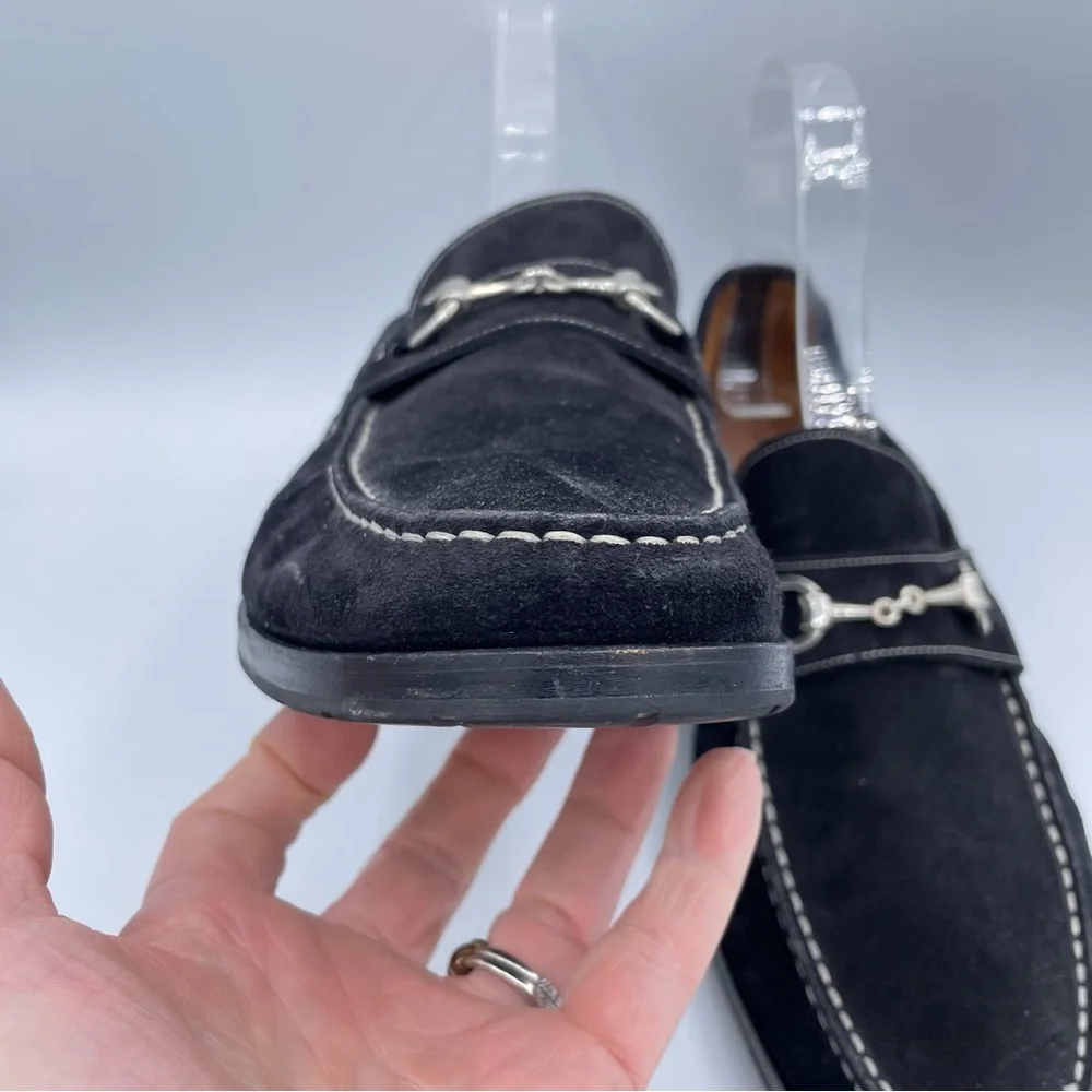 Santoni Hamlin Silver-Tone Bit Suede Loafers